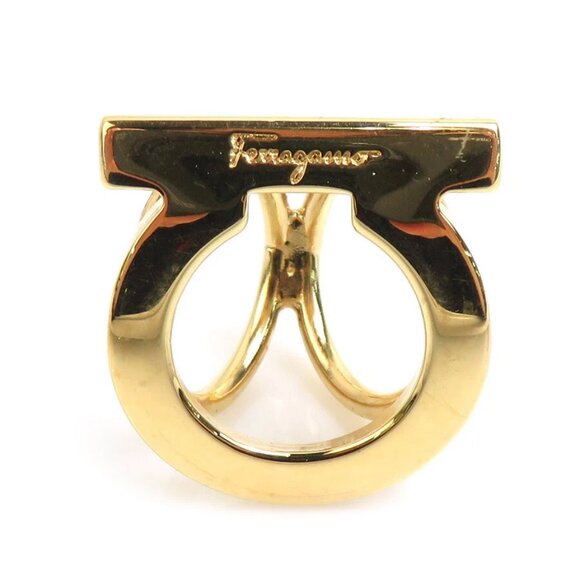 Auth Salvatore Ferragamo Gancini Scarf Ring Gold Metal - Picture 1 of 7